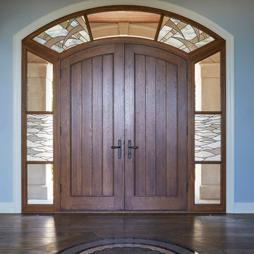 Front Entry Door with Stained Glass Transom and Sidelights