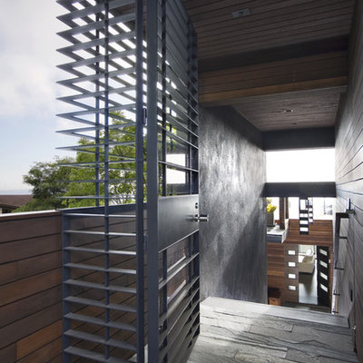 Entryway - modern entryway idea in San Francisco with a metal front door