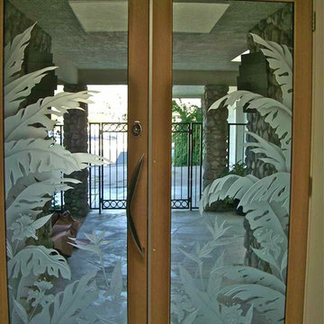 Glass Doors - Frosted Glass Front Entry Doors - TROPICAL PARADISE