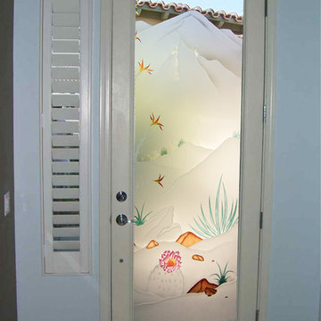 Glass Front Doors - Glass Entry Doors Sandblast Frosted - Desert Blooms 3D