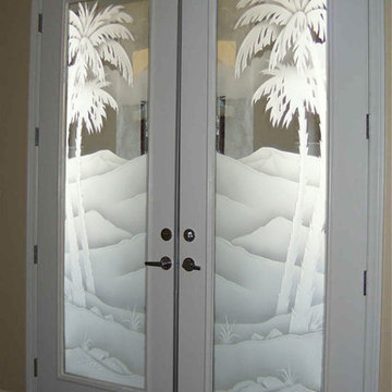 Glass Front Doors - Glass Entry Doors Sandblast Frosted - Palms 3D I