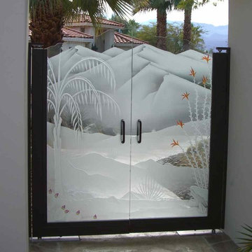 Glass Gates - Glass Doors - Queen Palm & Ocotillo