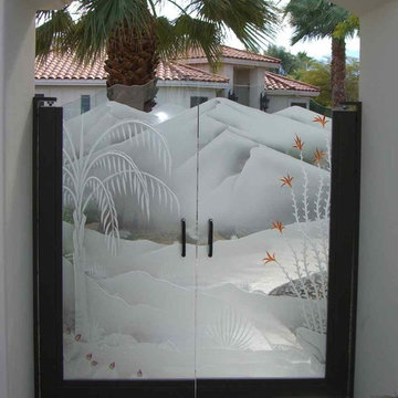 Glass Gates - Glass Doors - Queen Palm & Ocotillo