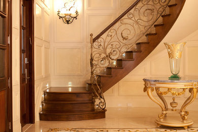 Inspiration for a huge timeless foyer remodel in New York with beige walls
