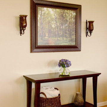 Hallway Decor - Side table with Nearly Natural Blooming Hydrangea