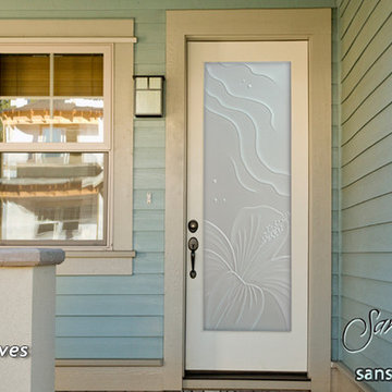 Hibiscus Calla Lillies 3D Private Glass Front Doors - Exterior Glass Doors - Gla