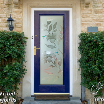 Hibiscus Hummingbirds Glass Front Doors - Exterior Glass Doors - Glass Entry Doo