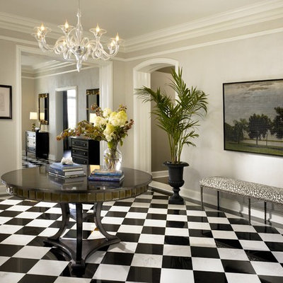 Inspiration for a transitional marble floor and multicolored floor foyer remodel in Chicago with gray walls