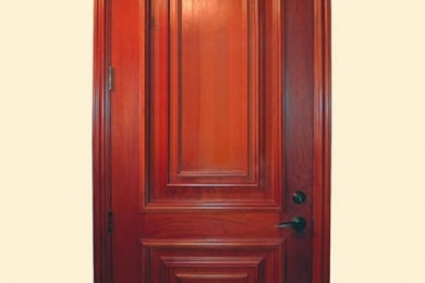Front door - large traditional front door idea in Atlanta with a medium wood front door