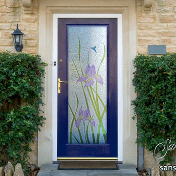 Iris 3D Painted Glass Front Doors - Exterior Glass Doors - Glass Entry Doors