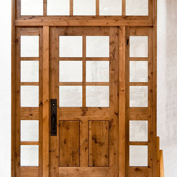 Knotty Alder solid wood door with transom and sidelites