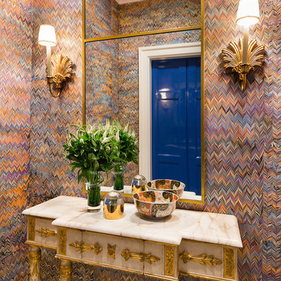 Inspiration for a large eclectic entryway remodel in Chicago with multicolored walls