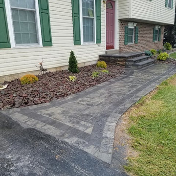 Landscaping Renovation with Paver Walkway and Built-in Stone Veneer Mailbox