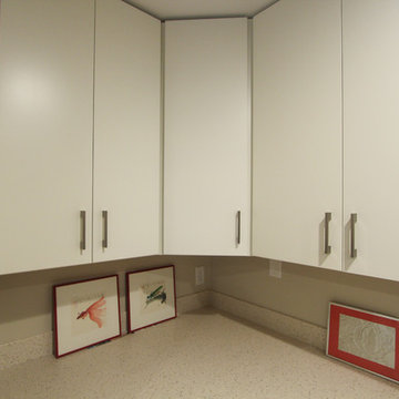 Large Mudroom with Future Laundry Hook Ups and White Cabinets