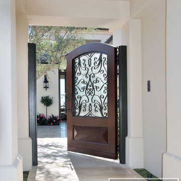 Mediterranean Garden Gates in Wood & Wrought Iron Design with Rain Glass Pane