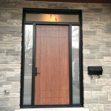 Modern Fiberglass Cherry Wood Grain Entry Door