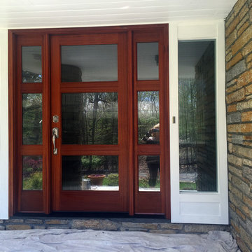 Modern Front Entry Door - Mahogany Wood and Reeded Glass