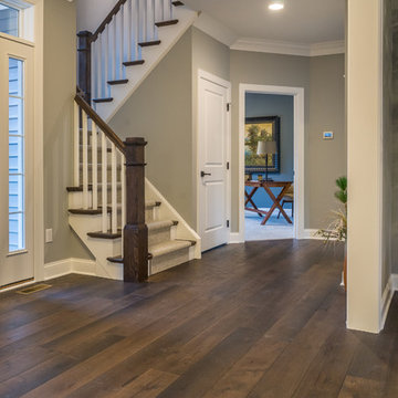Modern Home with Wide Plank Dark Brown Hickory Hardwood Flooring