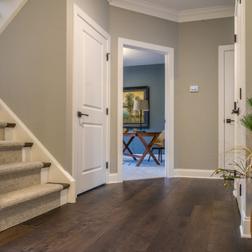 Modern Home with Wide Plank Dark Brown Hickory Hardwood Flooring