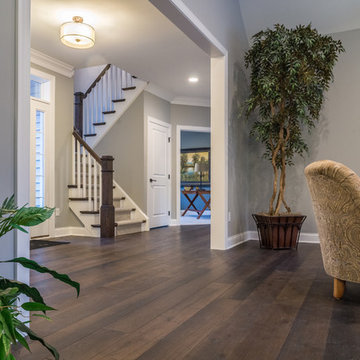Modern Home with Wide Plank Dark Brown Hickory Hardwood Flooring
