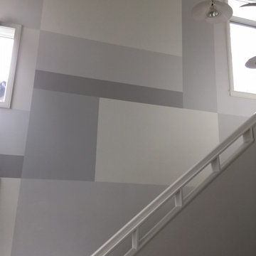 Mondrian Style Contemporary Mural in Grays and White