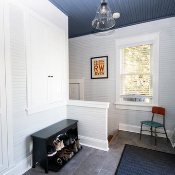 Mudroom white cabinet remodel