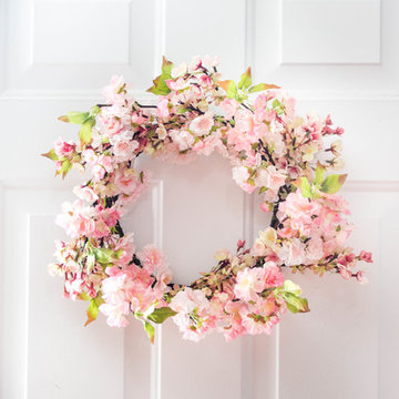 Nearly Natural Pink Cherry blossom Wreath - Front Door Entryway
