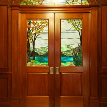 New Jersey Residence Mahogany Pocket Doors with art glass