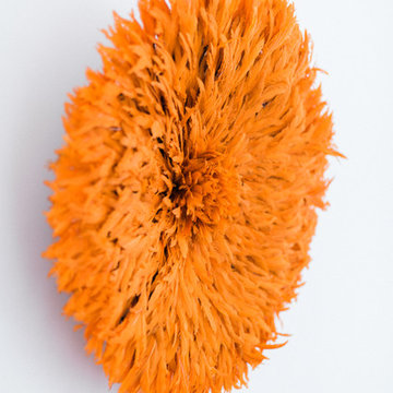 Orange Cameroonian JuJu Hat - African Ceremonial Feather Headdress