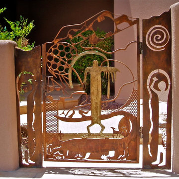 "petroglyph gate" steel & bronze by steven brock