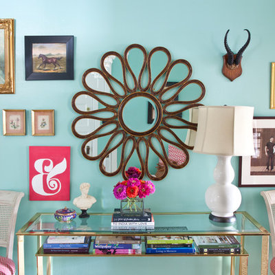 Example of an eclectic entryway design in Philadelphia with blue walls