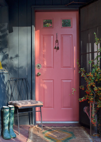 Shabby-Chic Style Entry Pink Door