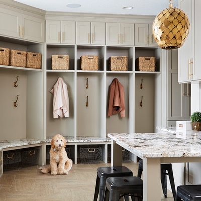 Transitional beige floor mudroom photo in Minneapolis