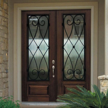 Prehung Double Door 96 FSC Wood Mahogany Charleston 3/4 Lite Wrought