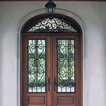 Prehung Transom Double Door 80 Solid Mahogany St. Charles 3/4 Lite