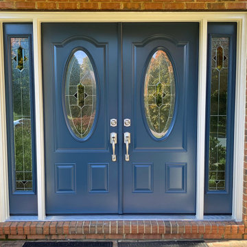Provia Legacy Steel French Doors with Sidelights and Bookhaven Decorative Glass