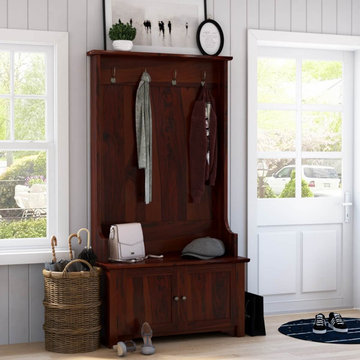 Ravenna Rustic Solid Wood Entryway Hall Tree with Storage