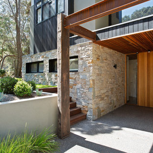 75+ Hauseingänge mit brauner Wandfarbe und heller Holztür Ideen