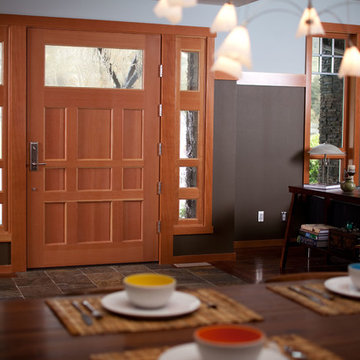 Rogue Valley Entry Doors - Decoratively cut all wood entry with textured glass
