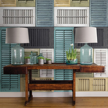 Salvaged Shutter Mural Blue Distressed Wood