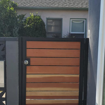 Santa Monica Wooden Fence Installation with 2 Redwood Pedestrian Gates