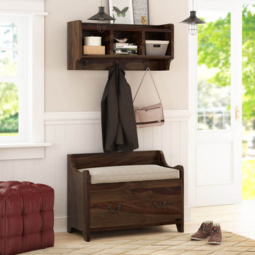 Sapinero Rustic Solid Wood Wall Hanging Hall Tree Bench with Storage