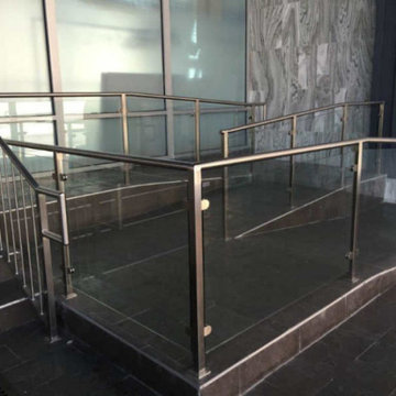 Satin Stainless Steel with Glass Railing on Ramp