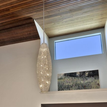 Shimmering Narrow Crystal Pendant in Contemporary Home Entry