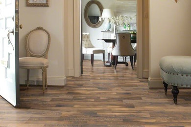 Inspiration for a classic entrance in Charlotte with vinyl flooring and brown floors.