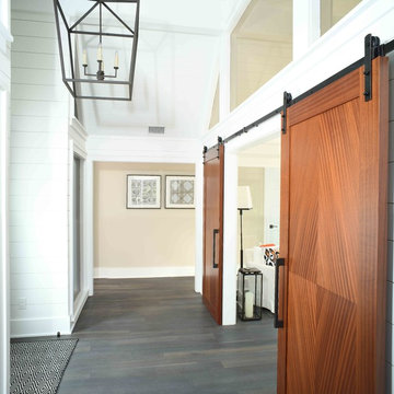 Sliding barn door at the entrance of the home