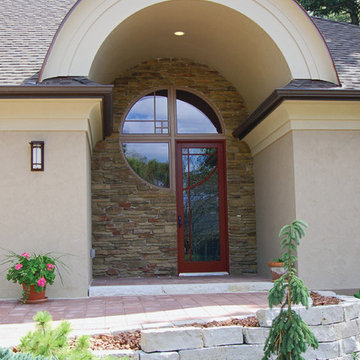 Southwestern Traditional Sandstone Ranch House - Brick Entrance & Driveway