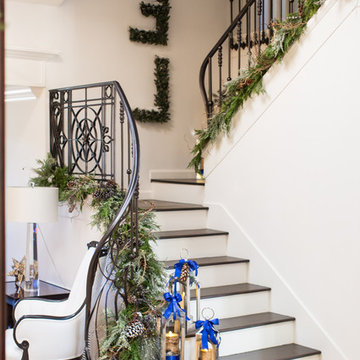 Staircase, White and Blue Christmas Decorations