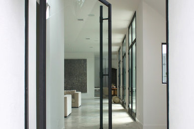 Diseño de entrada minimalista con suelo de cemento
