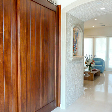 Foyer with Barn Door to Powder Room